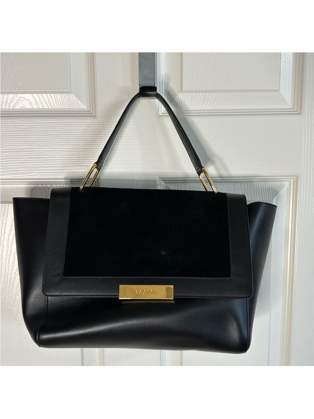 Escada Black Leather and Suede Shoulder Bag with Gold Hardware